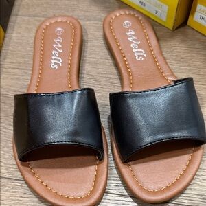 Wells Black Slide Sandals
